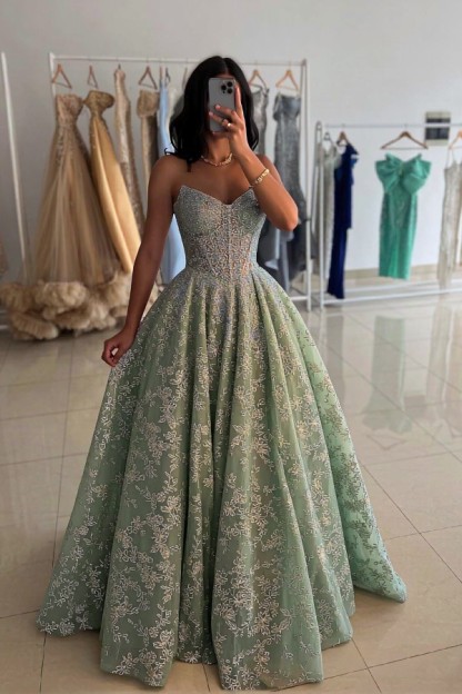 Schöne Abiballkleider Lang Grün | Abendkleider mit Spitze