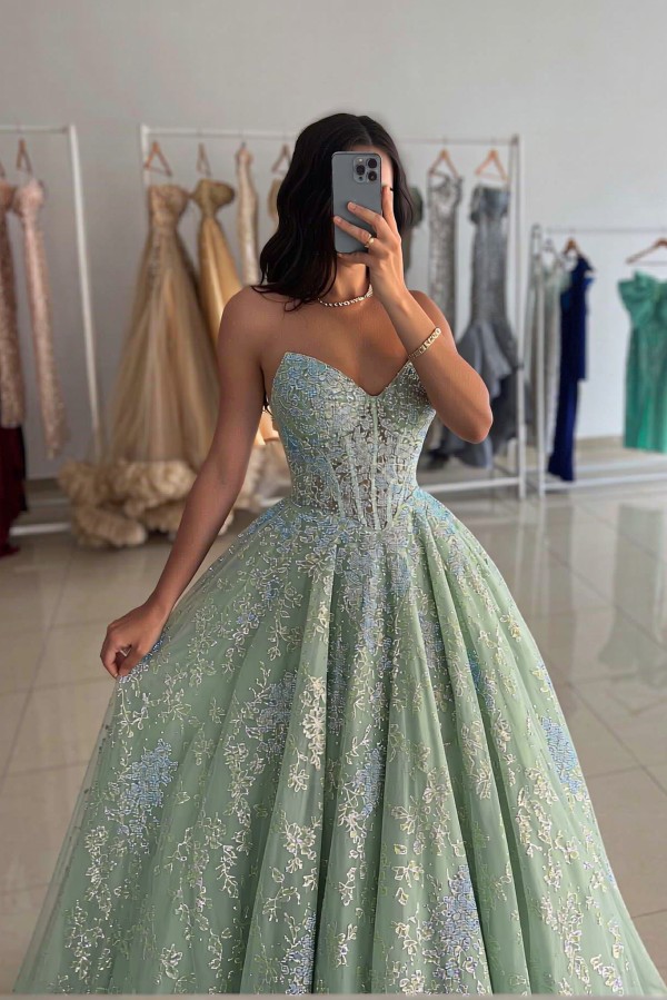 Schöne Abiballkleider Lang Grün | Abendkleider mit Spitze