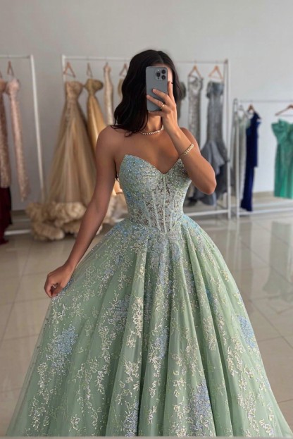 Schöne Abiballkleider Lang Grün | Abendkleider mit Spitze