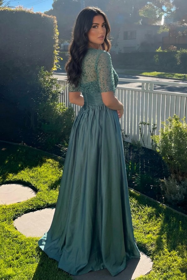 Elegante Abendkleider Lang Dunkel Grün Ballkleider Mit Glitzer