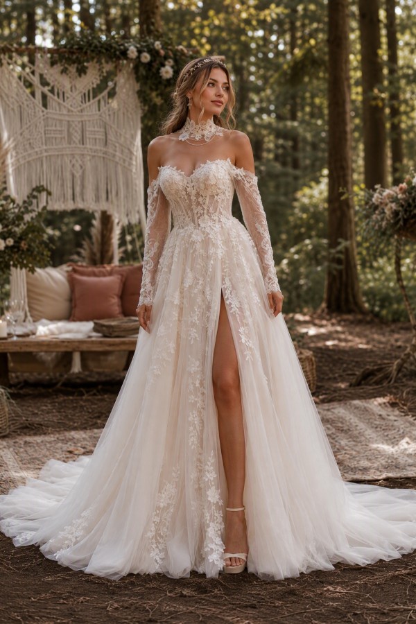 Wunderschöne Hochzeitskleider A Linie Spitze Brautkleider Günstig