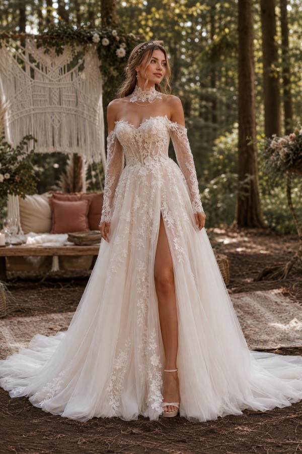 Wunderschöne Hochzeitskleider A Linie Spitze Brautkleider Günstig