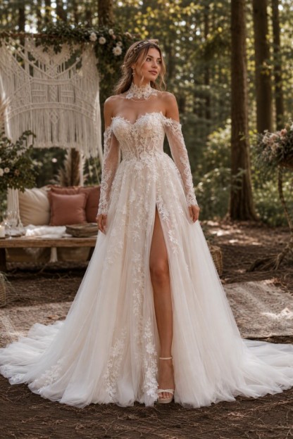 Wunderschöne Hochzeitskleider A Linie Spitze Brautkleider Günstig