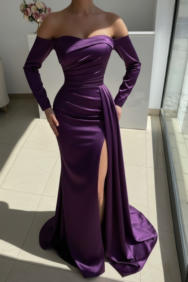 Red Evening Dress Long Simple Ball Gowns With Sleeves