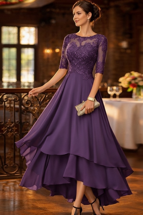 Dusty Blau Brautmutterkleider Kurz Festliche Hochzeitspartykleider Chiffon