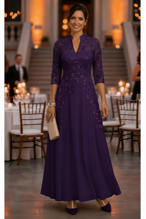 Festliche Kleider Hochzeitsparty Lang Brautmutterkleider Glitzer mit Ärmel