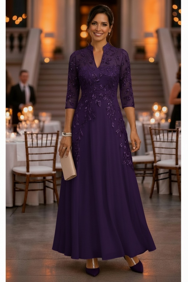 Festliche Kleider Hochzeitsparty Lang Brautmutterkleider Glitzer mit Ärmel