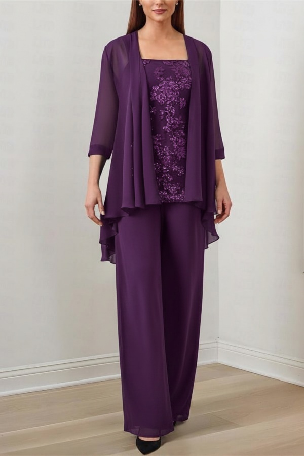 Chiffon Brautmutter Hosenanzug Festliche Hosenanzüge Lang mit Jacket