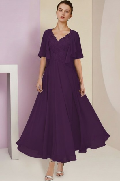Elegant Rosa Brautmutterkleider Chiffon | Mutterkleider mit V-Ausschnitt