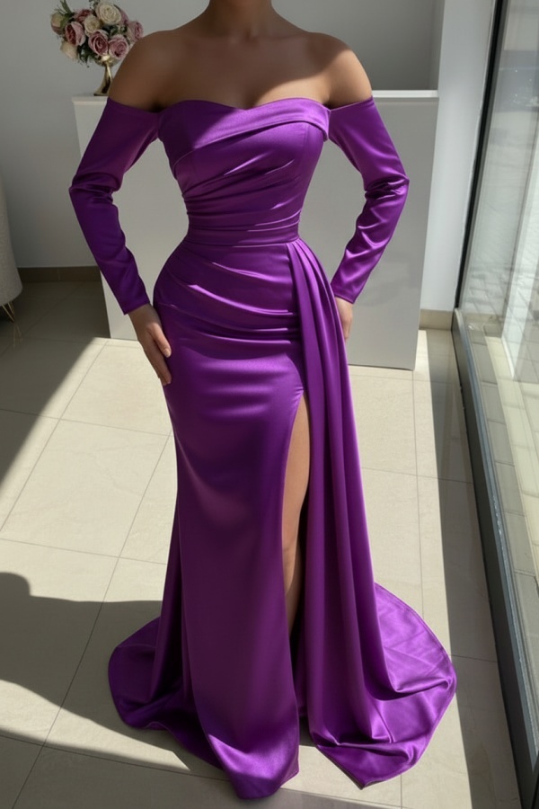 Red Evening Dress Long Simple Ball Gowns With Sleeves