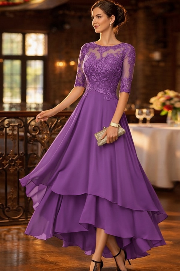 Dusty Blau Brautmutterkleider Kurz Festliche Hochzeitspartykleider Chiffon