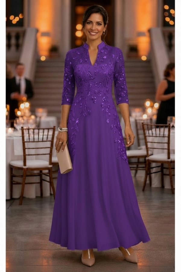 Festliche Kleider Hochzeitsparty Lang Brautmutterkleider Glitzer mit Ärmel
