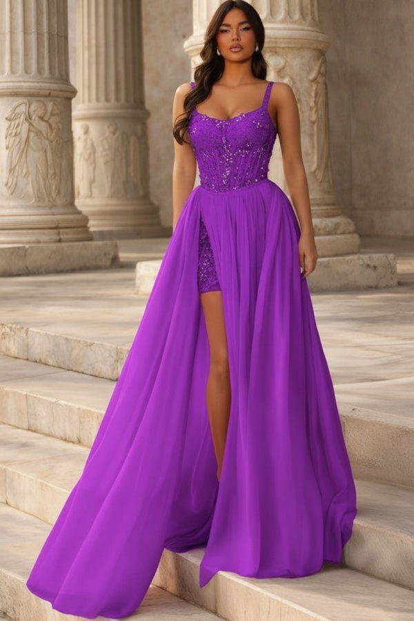 Rosa Abendkleider Lang Chiffon Ballkleider mit Glitzer