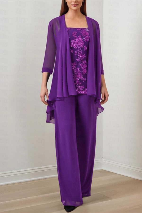 Chiffon Brautmutter Hosenanzug Festliche Hosenanzüge Lang mit Jacket