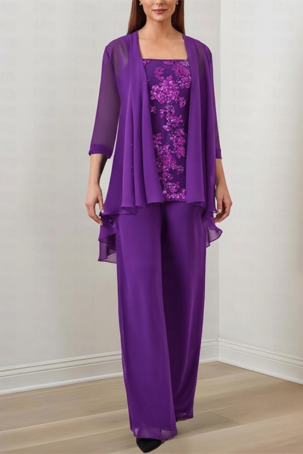 Chiffon Brautmutter Hosenanzug Festliche Hosenanzüge Lang mit Jacket