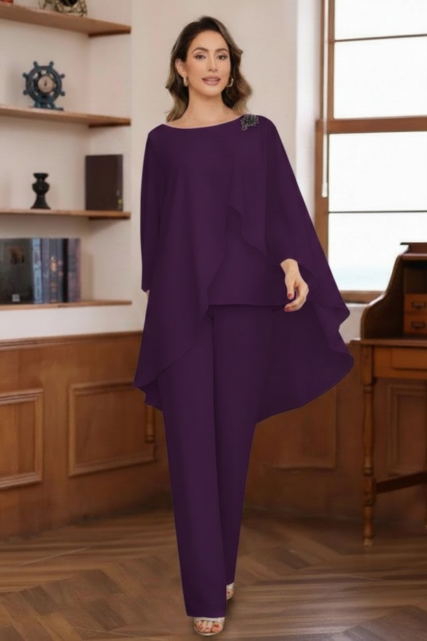 Schlichte Brautmutter Hosenanzüge Chiffon Brautmutterkleider 2 Teilig