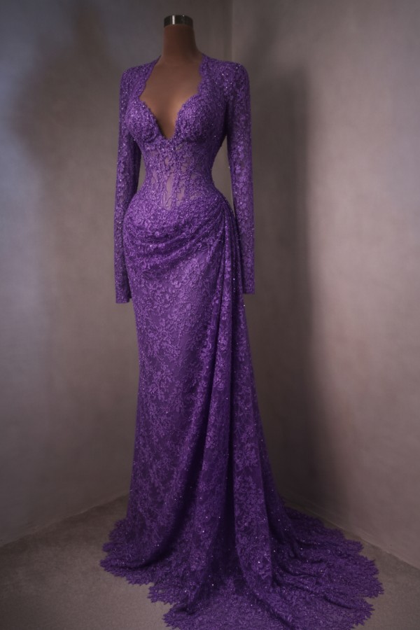 Himmel Blau Abendkleider Lang Spitze Abiballkleider mit Ärmel