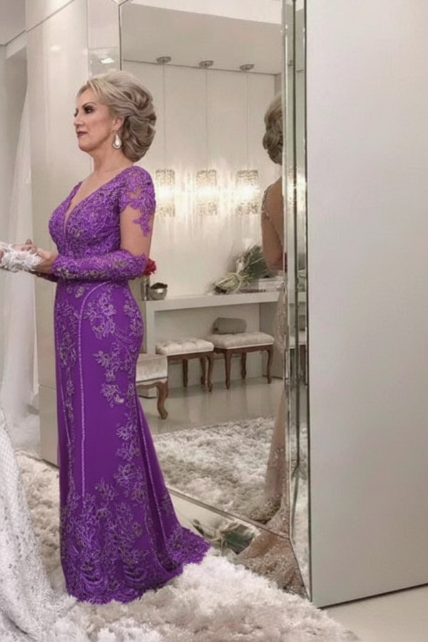 Golden Brautmutterkleider Spitze Mit Ärmel Günstig Abendkleider für Hochzeit Online