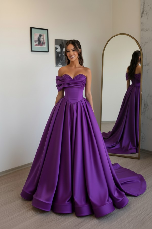 Schlichtes Abendkleid Lang Champagnergold Satin Ballkleid Günstig Online