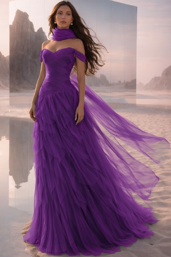  Tintenblau Abendkleider Lang Tüll Ballkleider Abiballkleider Online