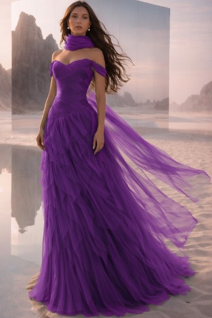  Tintenblau Abendkleider Lang Tüll Ballkleider Abiballkleider Online