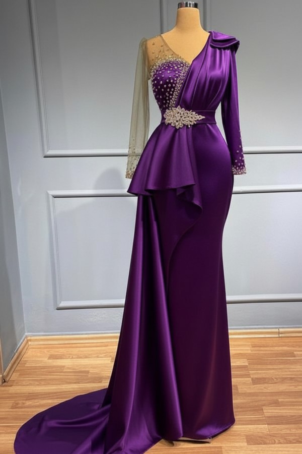 Olive Grün Abendkleider Lang Glitzer | Abiballkleider mit Ärmel