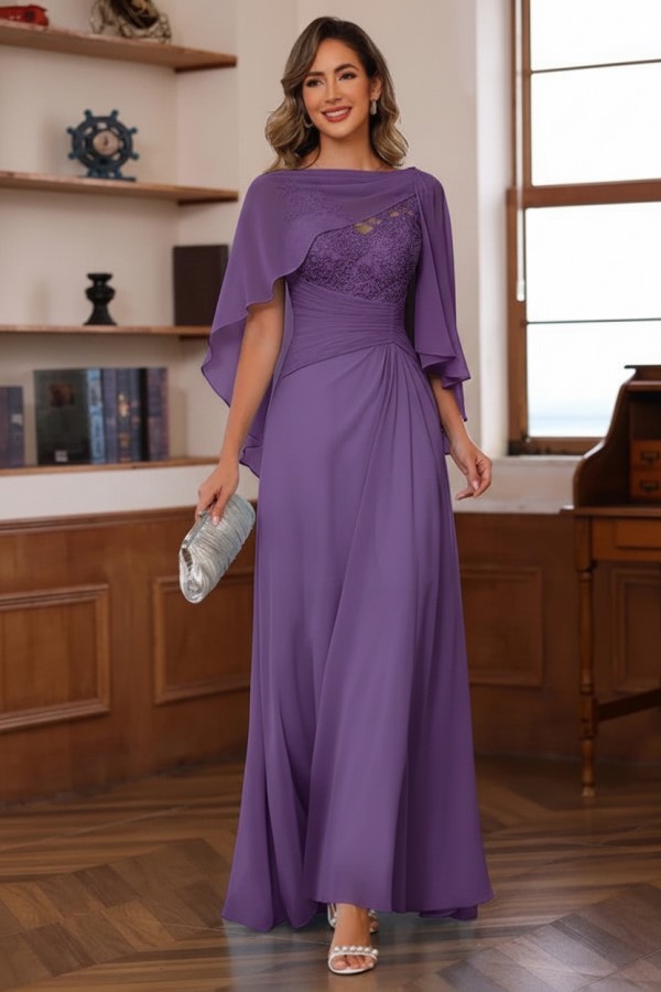 Designer Chiffon Brautmutterkleider Lang Blau Festliche Kleider Hochzeitsparty