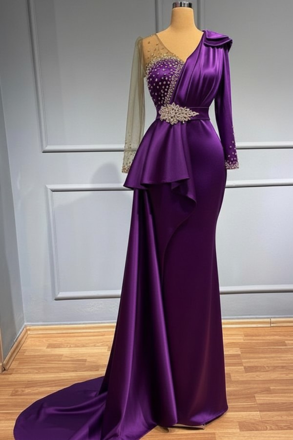 Olive Grün Abendkleider Lang Glitzer | Abiballkleider mit Ärmel