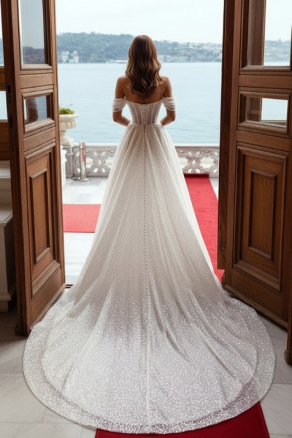 Elegante Brautkleider A Linie | Hochzeitskleider mit Glitzer