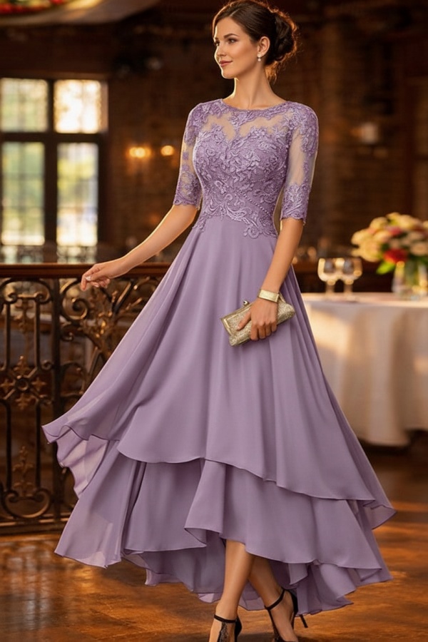 Dusty Blau Brautmutterkleider Kurz Festliche Hochzeitspartykleider Chiffon