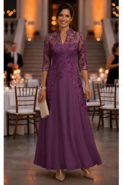 Festliche Kleider Hochzeitsparty Lang Brautmutterkleider Glitzer mit Ärmel