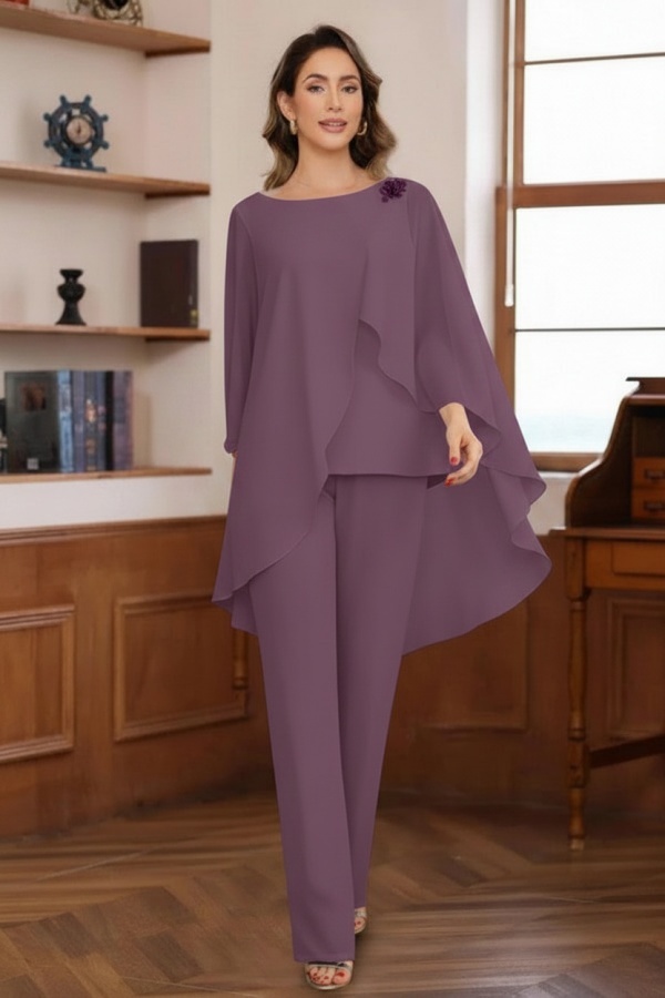 Schlichte Brautmutter Hosenanzüge Chiffon Brautmutterkleider 2 Teilig