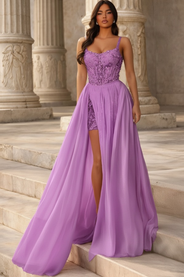Rosa Abendkleider Lang Chiffon Ballkleider mit Glitzer