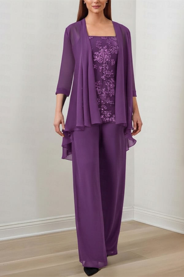 Chiffon Brautmutter Hosenanzug Festliche Hosenanzüge Lang mit Jacket