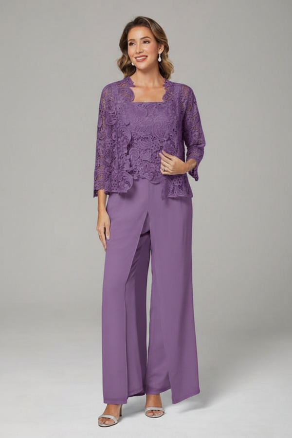 Himmel Blaue Chiffon Mutterkleider mit Jacket | 3 Teilen Brautmutter Hosenanzuge
