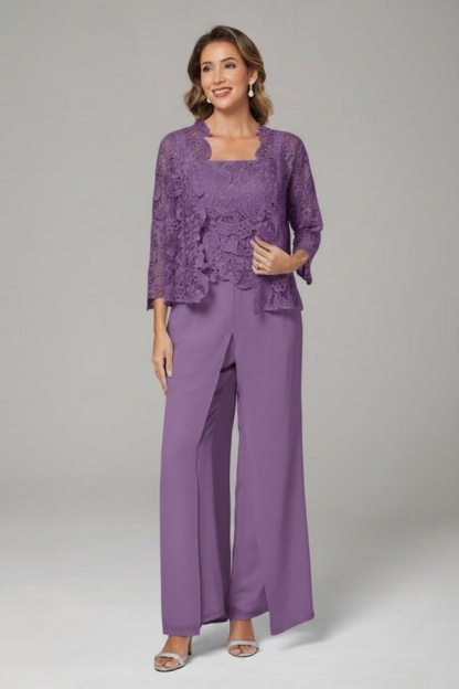 Himmel Blaue Chiffon Mutterkleider mit Jacket | 3 Teilen Brautmutter Hosenanzuge