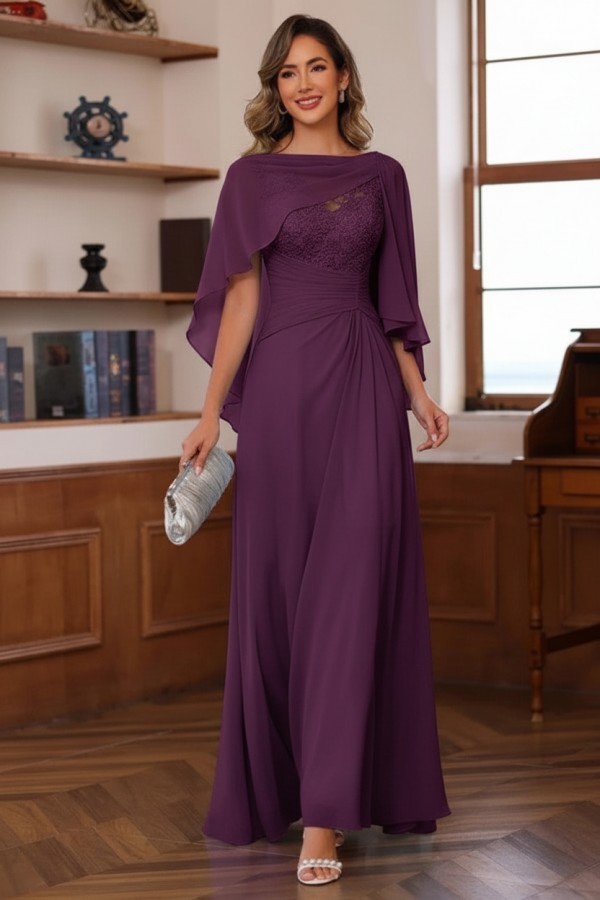 Designer Chiffon Brautmutterkleider Lang Blau Festliche Kleider Hochzeitsparty