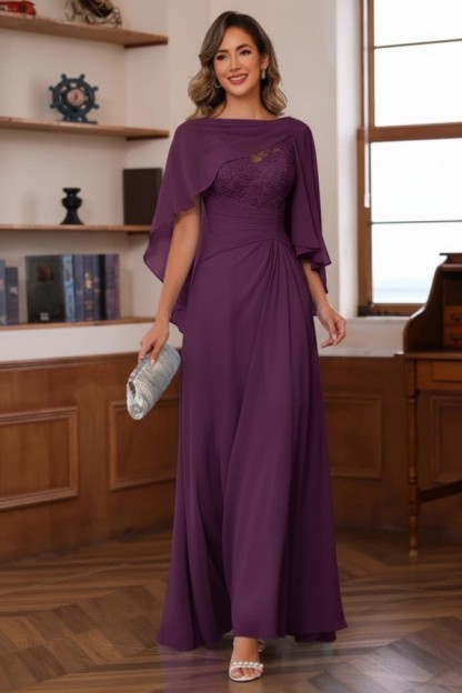 Designer Chiffon Brautmutterkleider Lang Blau Festliche Kleider Hochzeitsparty
