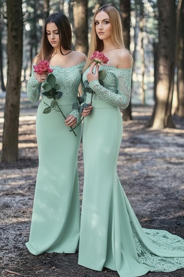 Weinrot Brautjungfernkleider Lang Günstig | Chiffon Spitze Kleider Online