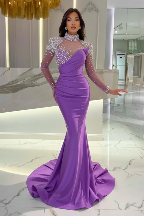 Schöne Abendkleider Lang Rosa | Abiballkleider Glitzer mit Ärmel