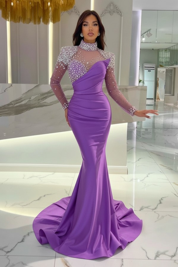 Schöne Abendkleider Lang Rosa | Abiballkleider Glitzer mit Ärmel