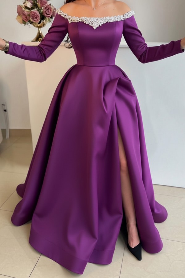 Elegante Abendkleider Lang Schwarz | Abiballkleider mit Ärmel
