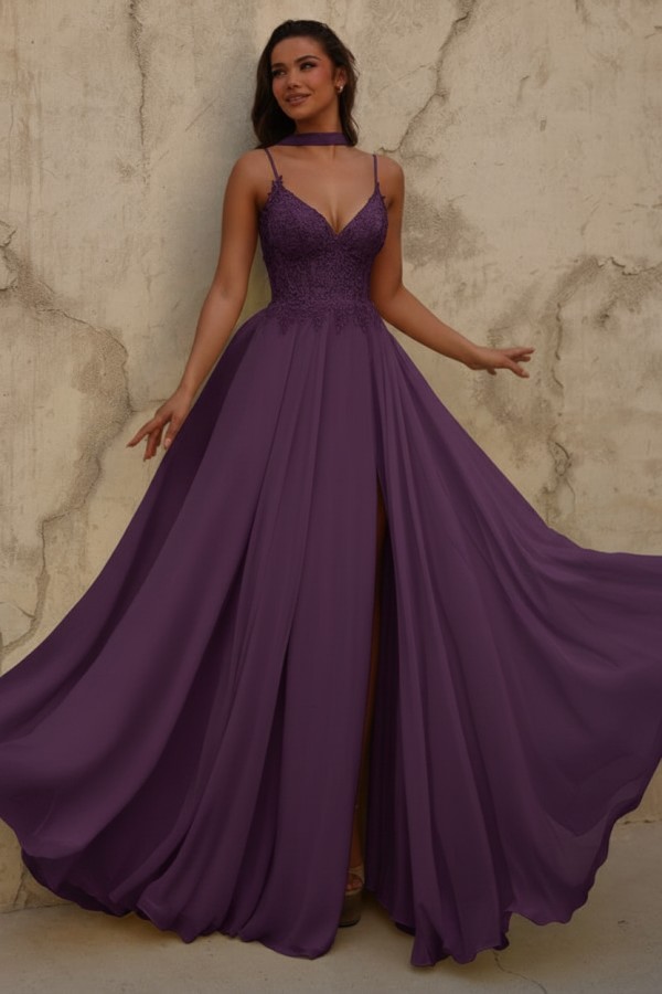 Neue Chiffon Ballkleid Lang Gelb Abendkleider mit Spitze