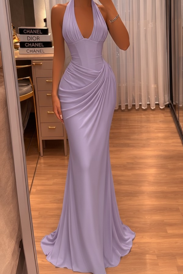 Schlichtes Abendkleid Lang Himmel Blau Chiffon Ballkleid Abendmoden