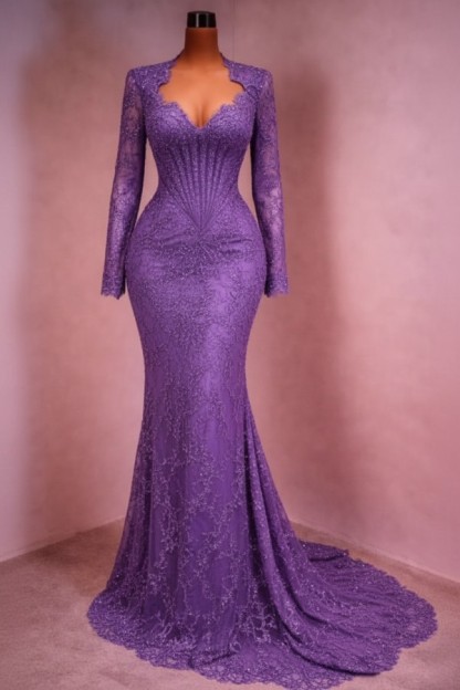 Designer Abendkleid Lang Weinrot Ballkleid Spitze Mit Ärmel