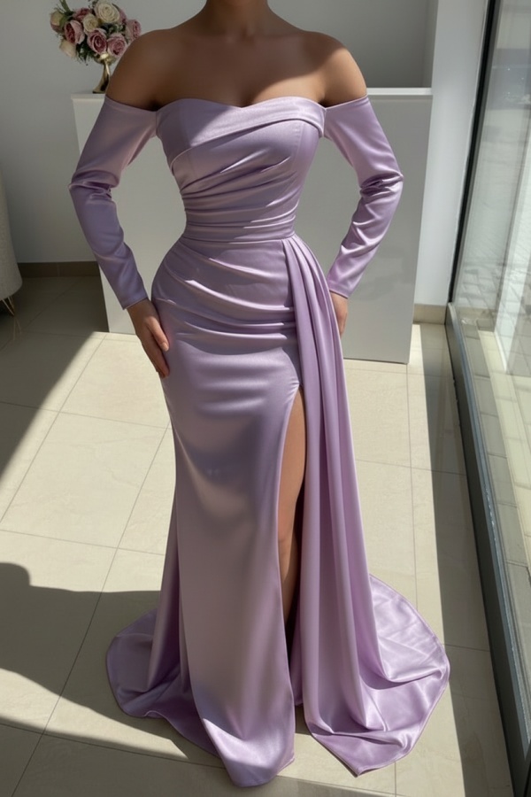 Red Evening Dress Long Simple Ball Gowns With Sleeves