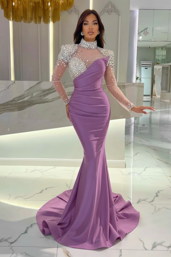 Schöne Abendkleider Lang Rosa | Abiballkleider Glitzer mit Ärmel