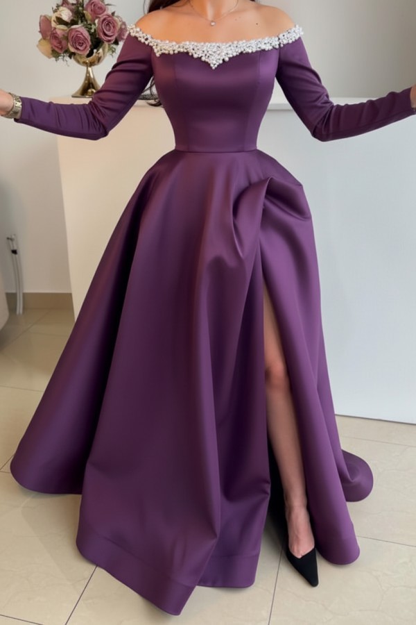 Elegante Abendkleider Lang Schwarz | Abiballkleider mit Ärmel