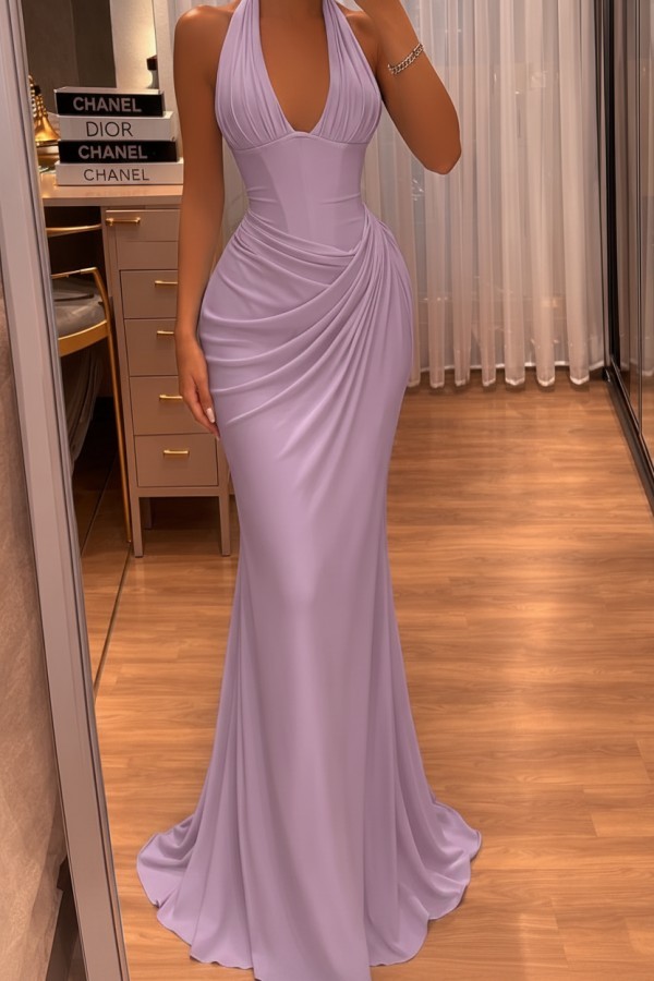 Schlichtes Abendkleid Lang Himmel Blau Chiffon Ballkleid Abendmoden