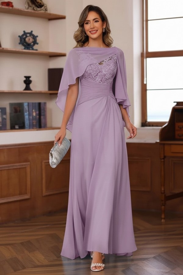 Designer Chiffon Brautmutterkleider Lang Blau Festliche Kleider Hochzeitsparty